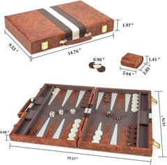 Backgammon Set, 15 Inches Classic Board Game with Leather Case, Folding Board…