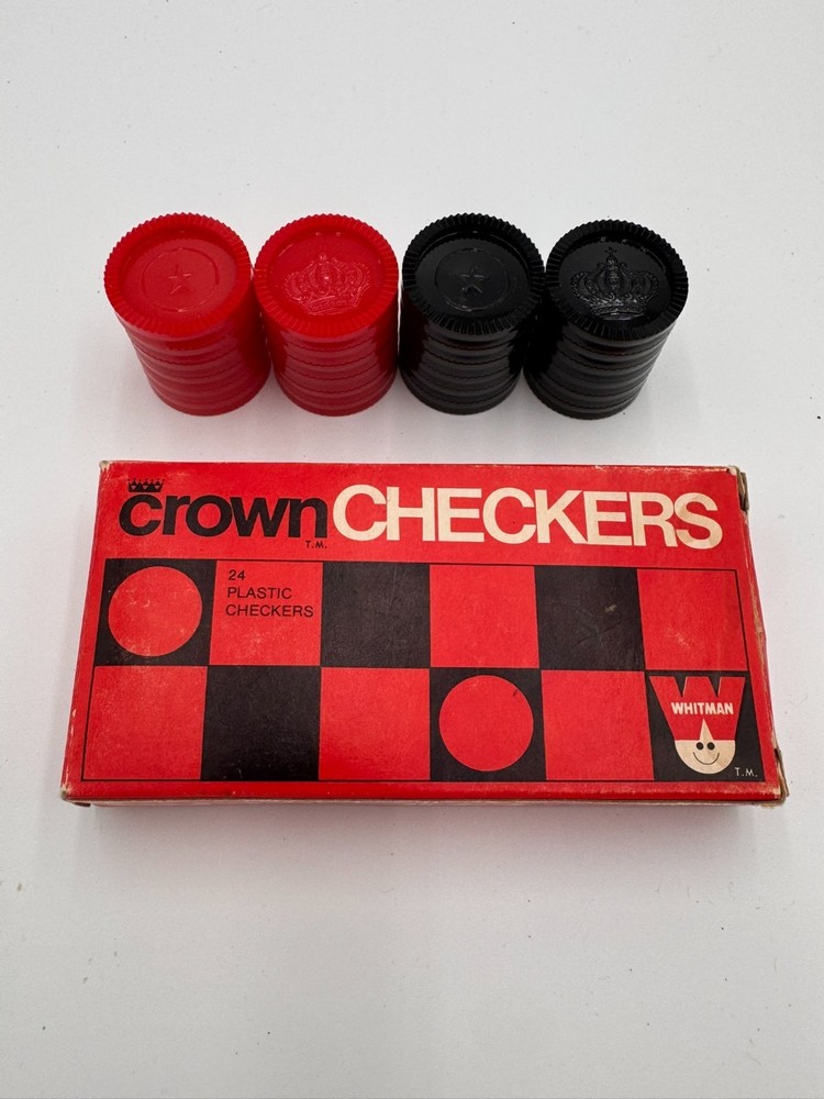 Vintage Whitman Brand Crown Checkers (1969) 24 Piece Plastic Red and Black, NEW