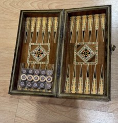 2 in 1 Wood Backgammon + Chess Set Moroccan handmade Wooden Backgammon Board 8”