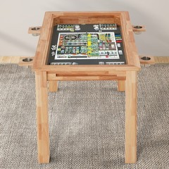 Oak Board Game Table with Removable Table Top, 52″ x 29″ Area, Leather Playmat