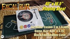 Excalibur Casino 3 in 1 Travel Game 16.5″ x 18″ x 3.75″ Black Faux Leather Case