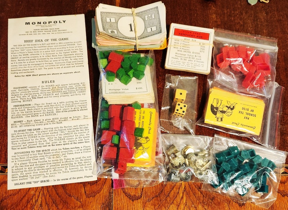 Monopoly Board Game Accessories Parker Brothers Classic 1961 and 1980’s (2 sets)