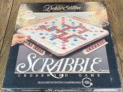 1989 Scrabble Deluxe Edition 100% COMPLETE Rotating Turntable Board Game MB 4034