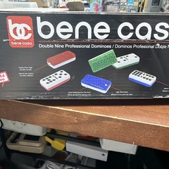 BENE CASA Double Nine Black High Gloss Dominoes Set Wood Storage Box New/Sealed