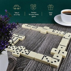 Queensell Jumbo Dominoes Set for Family Fun – 28 Double 6 Tiles in Wooden Box
