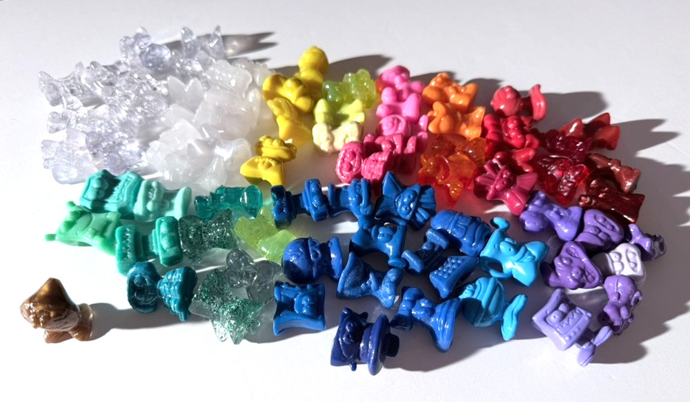 Vintage Gogo’s Crazy Bones, Lot of 74 Mini Figures – Mixed Shapes & Color