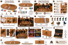 24.8in Wooden Horse Racing Board Game Foldable Large Race Track Set w Accessorie