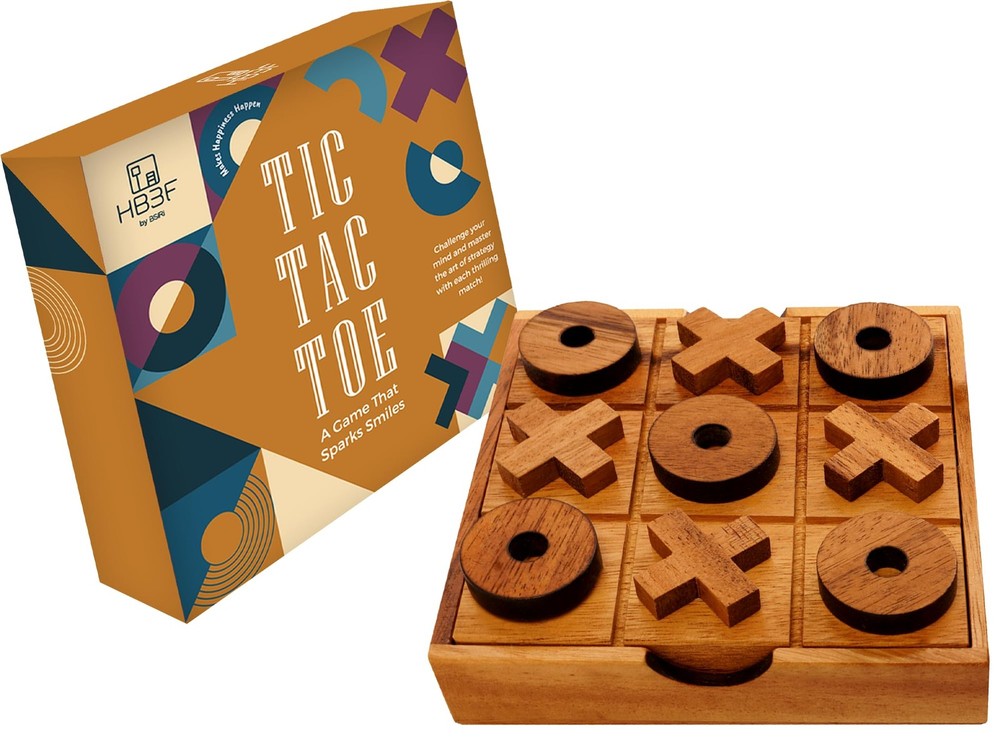 Wooden Tic Tac Toe Game Coffee Tabletop XO Blocks Ideal for Family Living Roo…