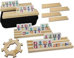 Mexican Train Dominoes Set with Wooden Racks & Hub – 91 Tiles, Double 12