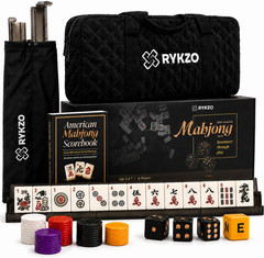 American Mahjong Set with 166 Engraved Tiles, Racks with Integrated Pushers, Til