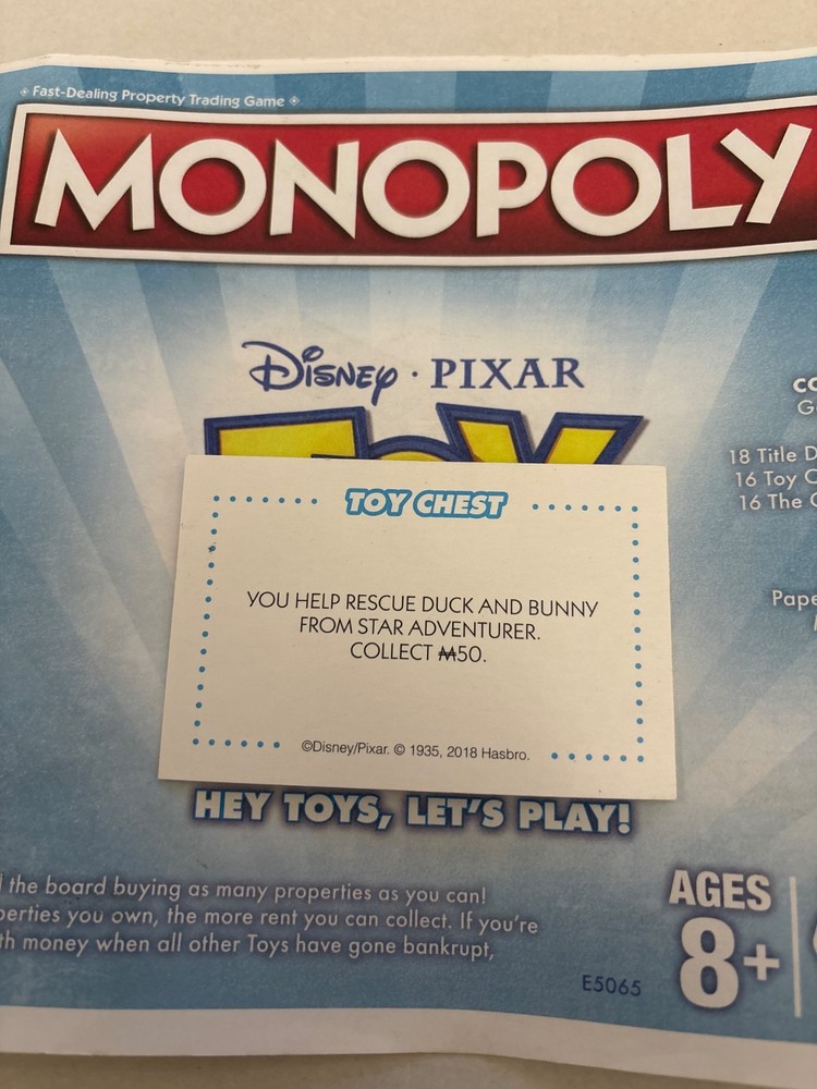 2018 Monopoly Toy Story Help Rescue Duck & Bunny Community Chest Card Game Piece