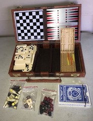 10.5” X 5.5” MULTI BOARD GAME TRAVEL CARRY CASE CHECKERS CHESS DOMINOES CARDS++