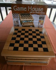 2002 Cardinal GAME HOUSE 10 Games WOOD Boards & Box Chess Checkers Pachisi Snake