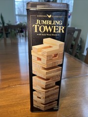 Tumbling Jumbling Towers Wood Block Game by cardinal Classics in Tin 48 PieceNEW