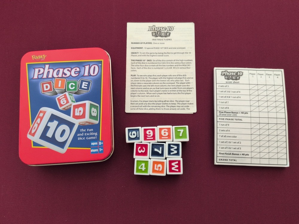 Phase 10 Dice Game – Fundex 2002 – Complete With Rules And Score Pad