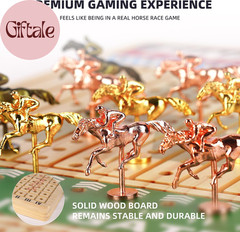 21″ Large Horse Race Board Game – Solid Wood Horse Racing Game with 11 Metal Hor