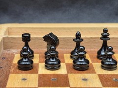 Vintage Soviet Wooden Pegged Chess Set Folding Wooden Box USSR