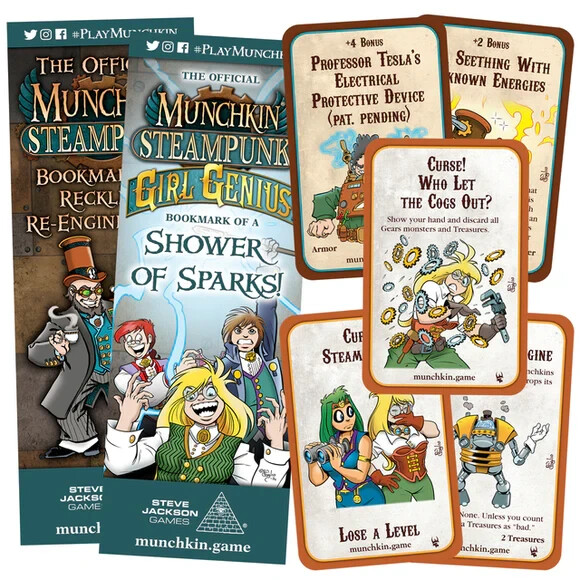Munchkin Steampunk Promo Bookmarks Cards Set Tesla Cogs Out Seething Steampunk’d