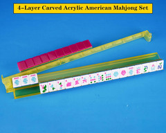 4-Layer Mahjong Tile Set 1.2-Inch Rose Red 166 American Mahjong Tile Set with 4P