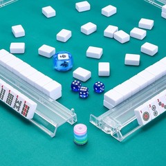 Compact White Acrylic Mahjong Rack and Pusher Set – 17.72 Inches, 4 Pack