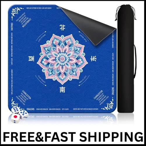 Mahjong Mat for Table 31.5″X31.5″ Rubber American Mahjong Mat with Rules, Non Sl