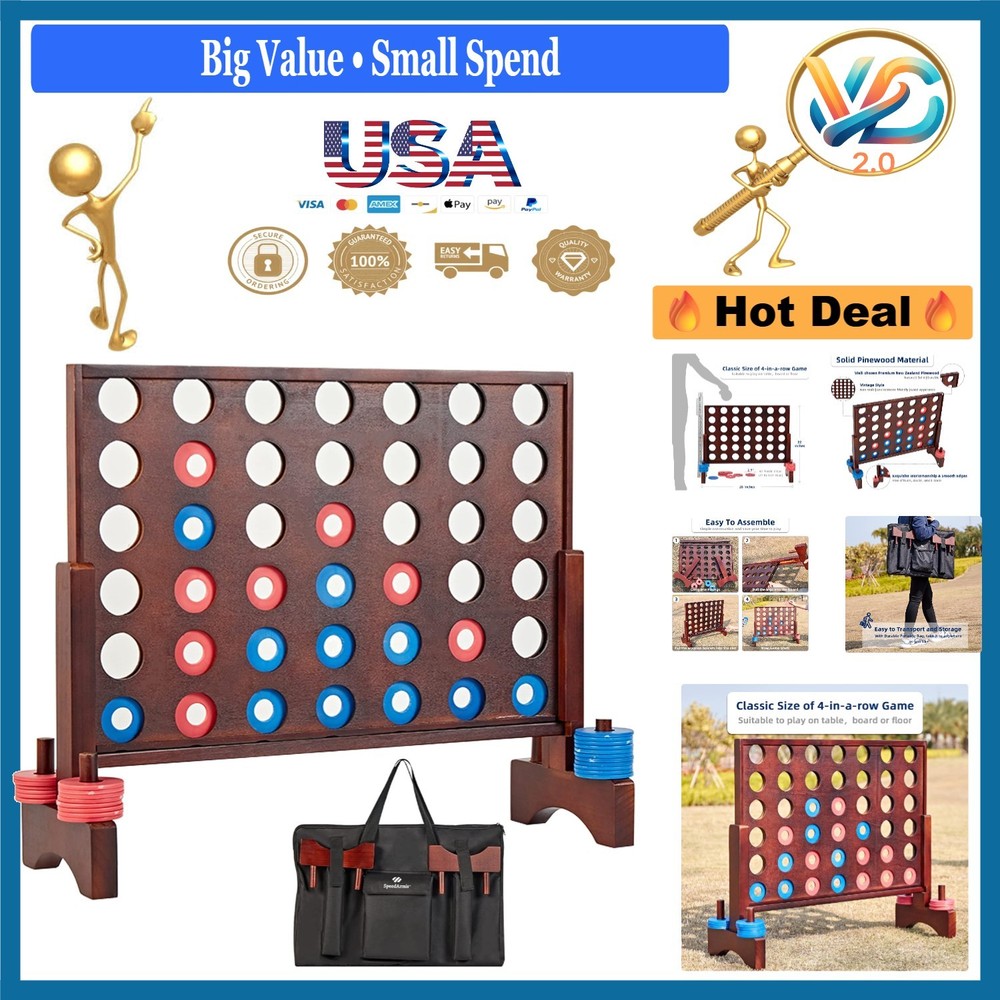 Giant Wooden Connect Four Game Indoor Outdoor Teen Kids 22×26 Inches