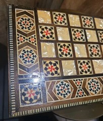 Vintage Mosaic Inlay Chess Backgammon Set Handcrafted Wood Marquetry Game Box