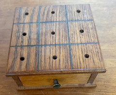 Vintage Tic Tac Toe Board, Wood Pegs, Drawer, 5.5 x 5.5 Inches