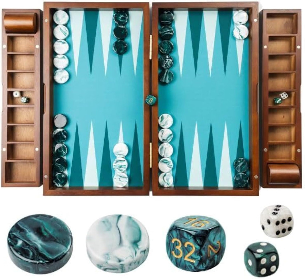 20 Inch Large Backgammon Sets for Adults, Green Backgammon Board, Solid Wood. Re