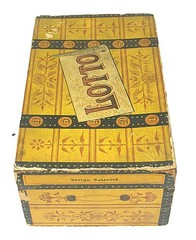 Vintage Trunk LOTTO GAME No. 2-418 Wood Glass Cardboard Pieces Circa 1900
