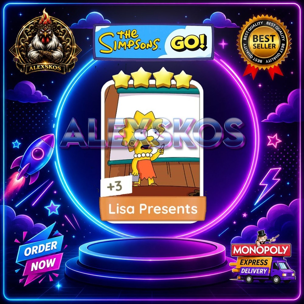Lisa Presents⭐Monopoly Go Sticker MOGO The Simpsons Go! Stickers 🌟Fast Delivery
