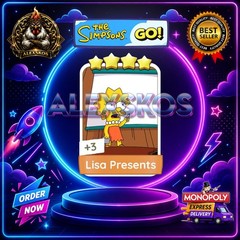 Lisa Presents⭐Monopoly Go Sticker MOGO The Simpsons Go! Stickers 🌟Fast Delivery