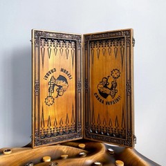 Cossacks & Modern Army Wooden Hand Carved Backgammon Set Board 9″ x 19″ + cover