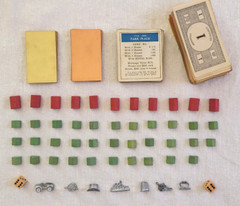 1937 Vintage Monopoly Black Box & Board with Metal Tokens Wood Houses & Hotels