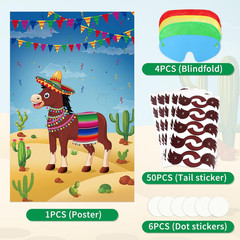 Pin The Tail On The Donkey Party Game with 50 Pcs Tails Large Mexican Donkey Gam