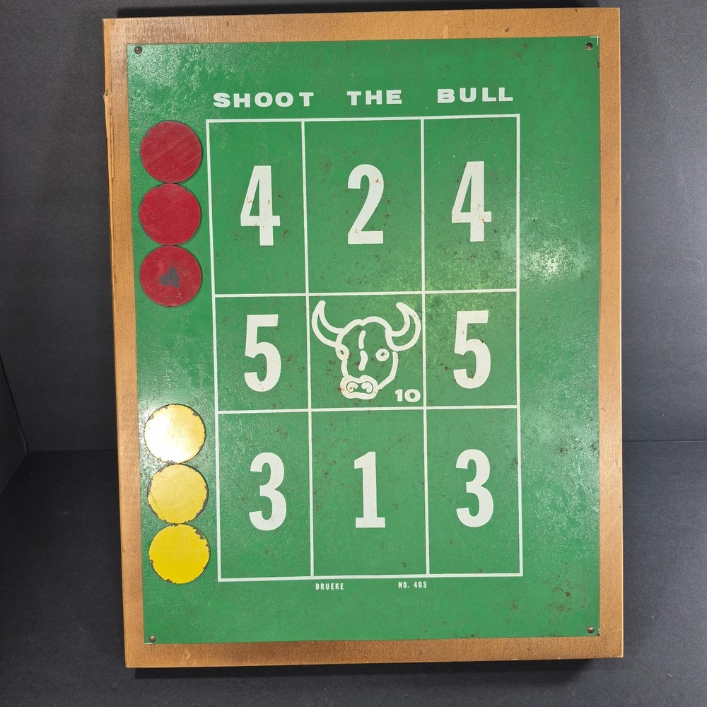 Vintage Drueke No 403 Shoot The Bull Magnetic Wall Art Bar Pub Party Family Game