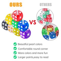 50-Pack Pearl Colors 16MM Round Corner Game Dice Set, 6-Sided Solid Multicolo…