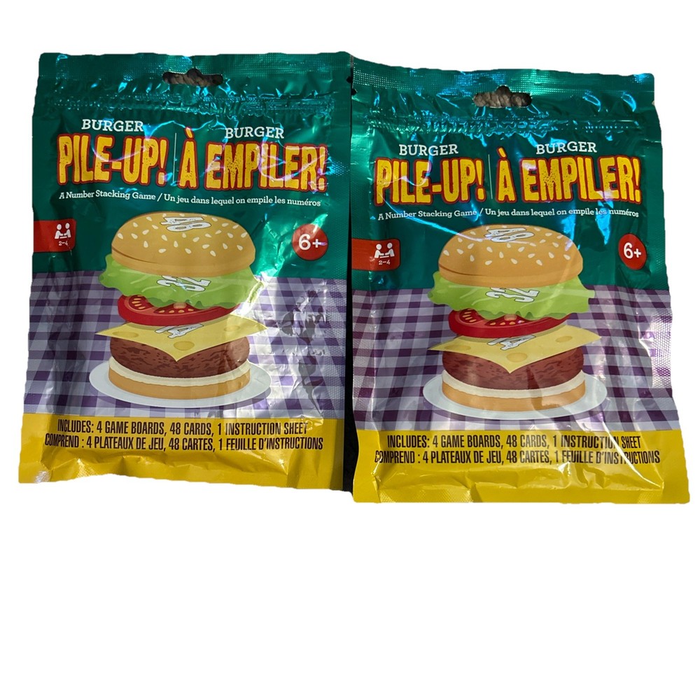 2 BURGER PILE UP Card Games Number Stacking Learning Family Night Fun Sealed
