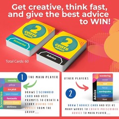 QUOKKA 2 Cents Game Night Story Card Improv Game 60 Cards 3-8 Players