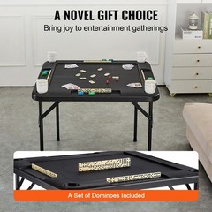 Uimoso Mahjong Table 4Player Folding Card Table & 4 Cup Holders Chip Trays Black