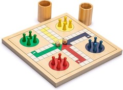 Classic 2-in-1 Wooden Snakes and Ladders & Ludo Game for Family Fun – 11.3 in