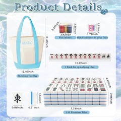 Chinese Mahjong Tiles Set,30mm 144 Mahjong Game with Portable Storage Bags, 4…