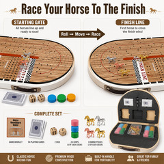24.8in Wooden Horse Racing Board Game Foldable Large Race Track Set w Accessorie