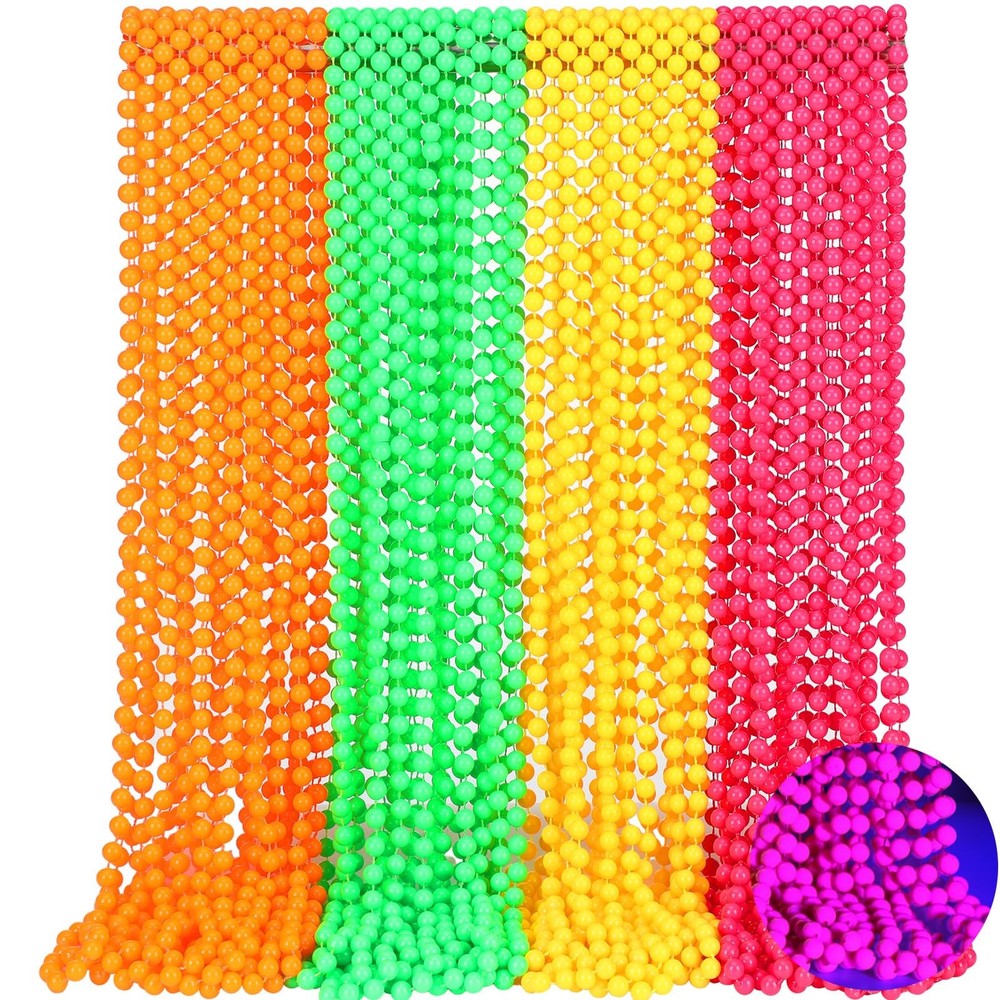 Neon Beads Necklaces 48 Pieces 33 Glow Dark UV Party Supplies Ecally Black Light