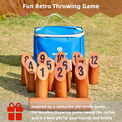 Wooden Throwing Game, 12 Numbered Block Toss Games Set with Scoreboard & Carryin