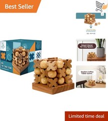 3D Wooden Tic Tac Toe Game Rustic Coffee Table Decor Family Gift Fun for All
