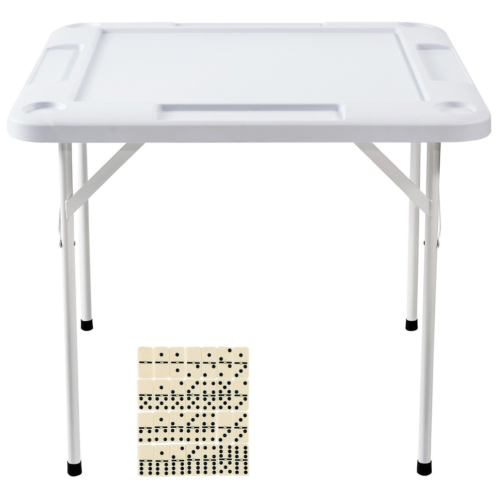 Uimoso Mahjong Table 4Player Folding Card Table & 4 Cup Holders Chip Trays White