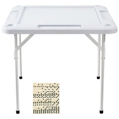 Uimoso Mahjong Table 4Player Folding Card Table & 4 Cup Holders Chip Trays White