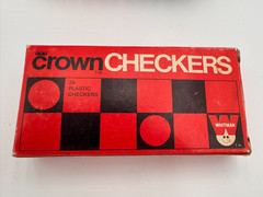 Vintage Whitman Brand Crown Checkers (1969) 24 Piece Plastic Red and Black, NEW