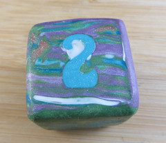 Jena’s Handmade Backgammon Doubling Cube Unique OAK Purple Blue Green #403